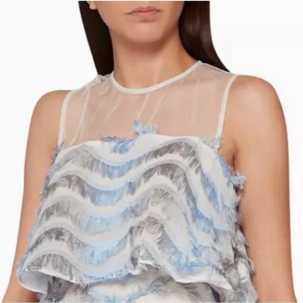 ELLIATT cropped silhouette top fringe detail blue and grey size XS NWT